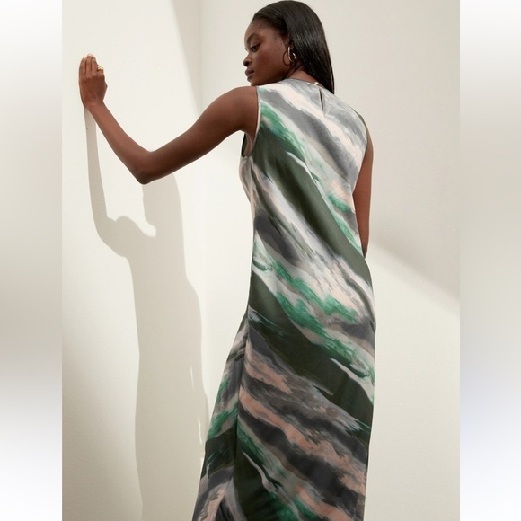 Banana Republic Bias-Cut Midi Dress XS Petite Feather Gray Green Y2K Slip Look - Picture 2 of 5